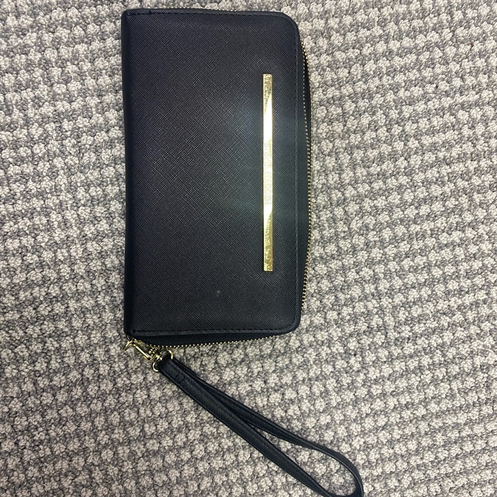 Steve madeen Black Zip Wristlet with Gold Accent